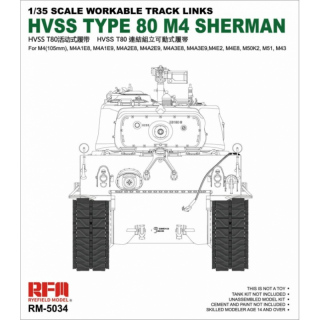 Workable Track Links HVSS Type 80 M4 Sherman - Rye Field Model 1/35